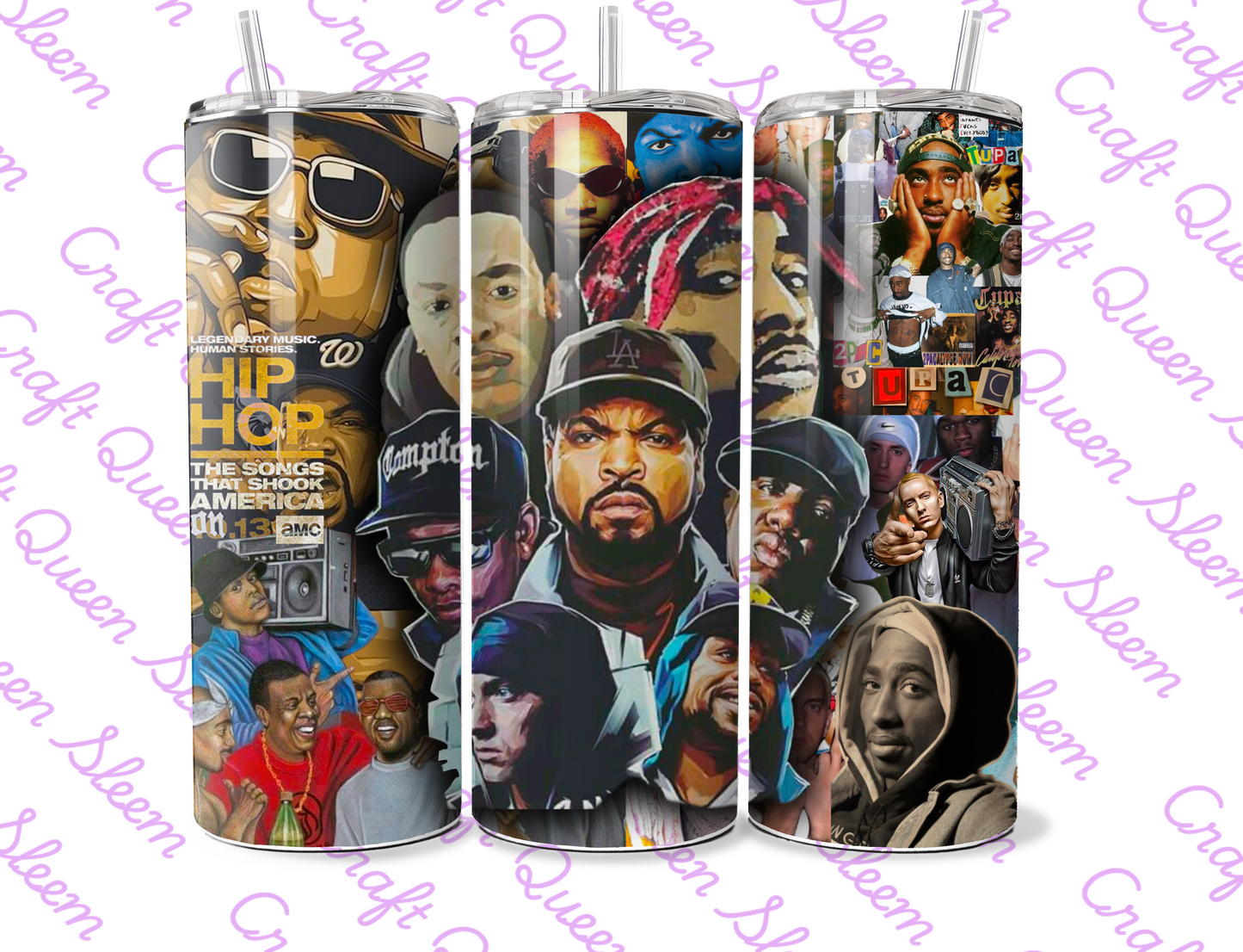 Hip Hop Legends Inspired Tumbler – 20oz Skinny Stainless Steel Music Collage Cup