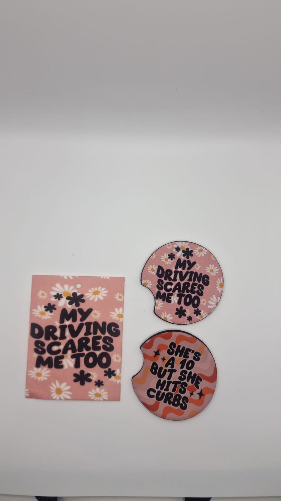 Girly Cute Funny Car Coasters (2 pack) + Air Freshener