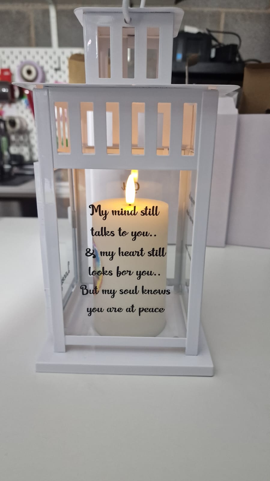 Memorial lantern missed loved one with candle