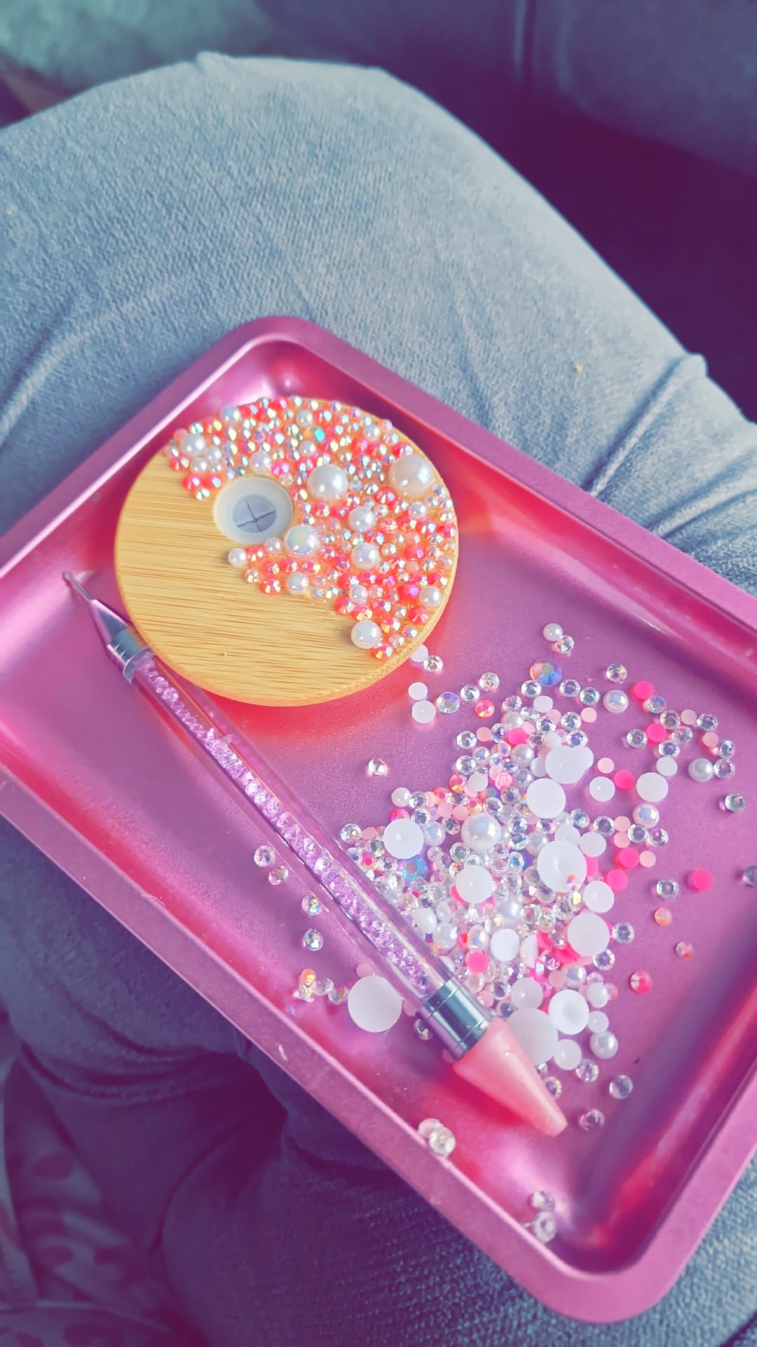 Custom Bling Bamboo Lid for Libbey Glass Can – Handmade Rhinestone & Pearl Lid (Colour Choice)