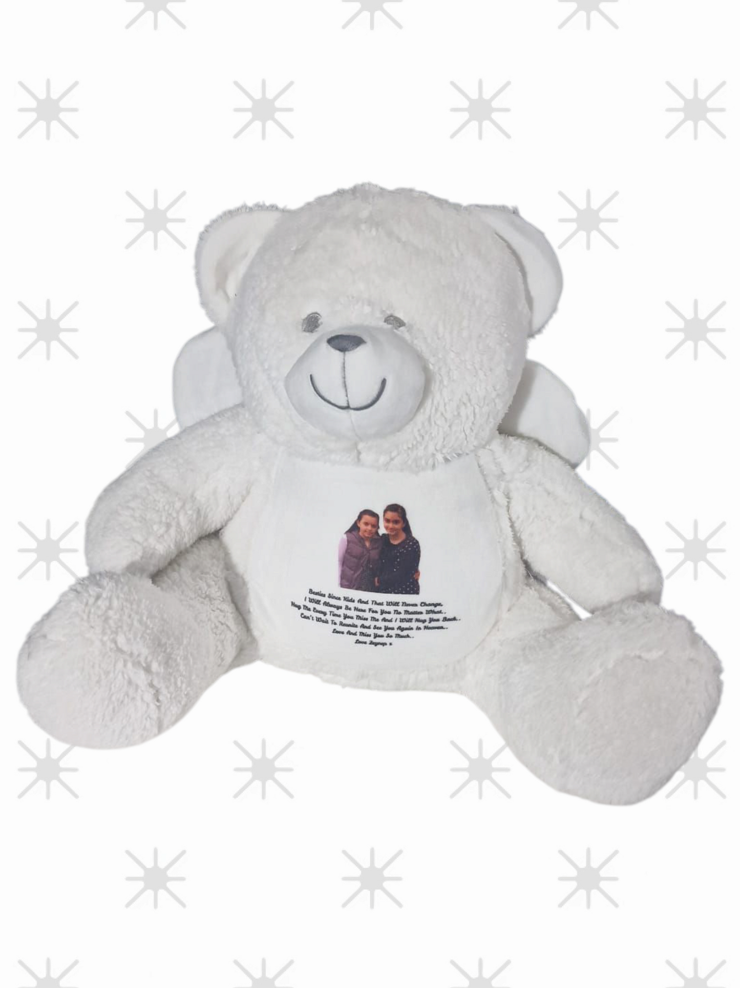 Memorial Keepsake Angel Bear With Wings - Personalised- Photo - Text -Large