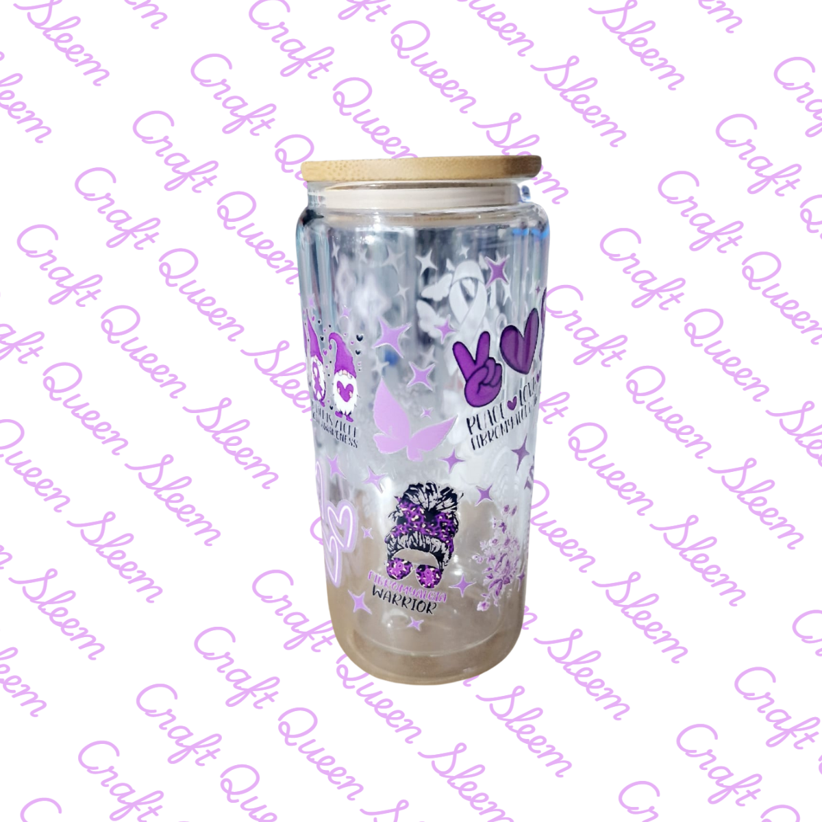 Fibromyalgia Awareness 16oz Libbey Glass Can