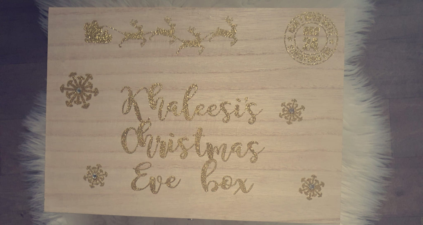 Christmas Eve Wooden Personalised Family Child Children Box - Christmas Decoration- Father Christmas