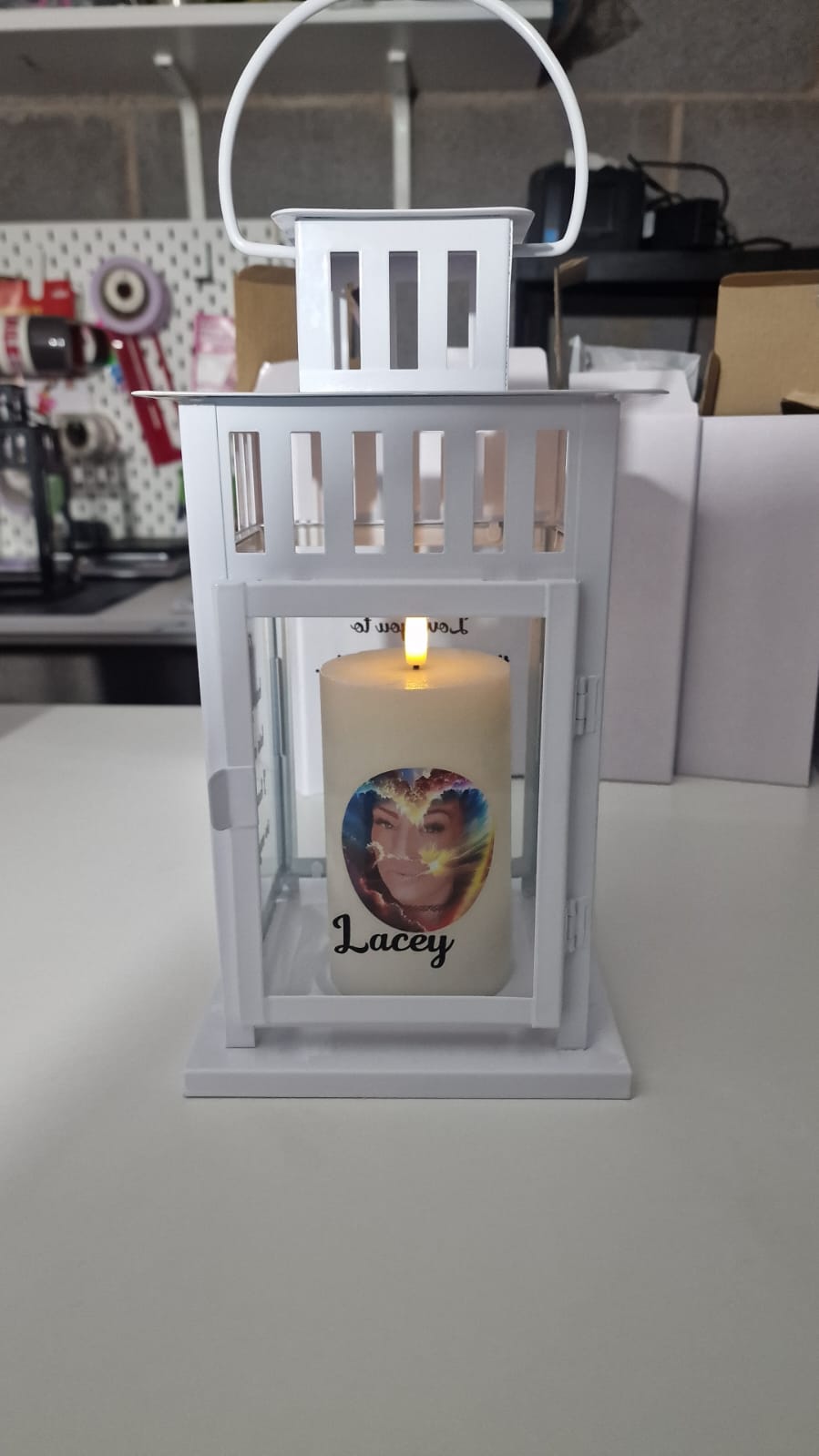 Memorial lantern missed loved one with candle