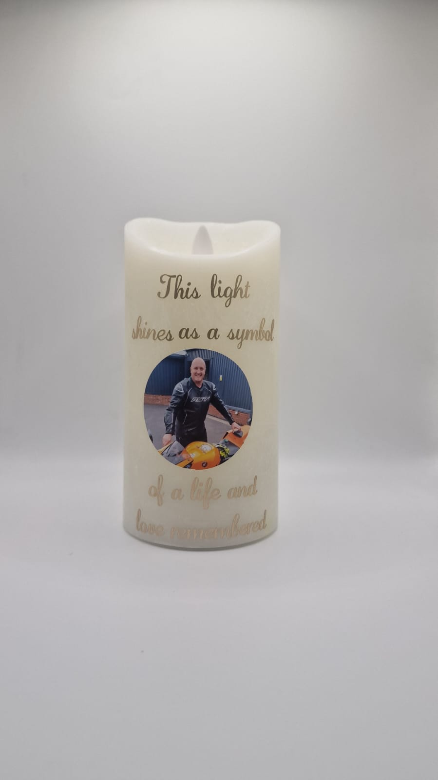 Personalised Memorial flickering flame candle