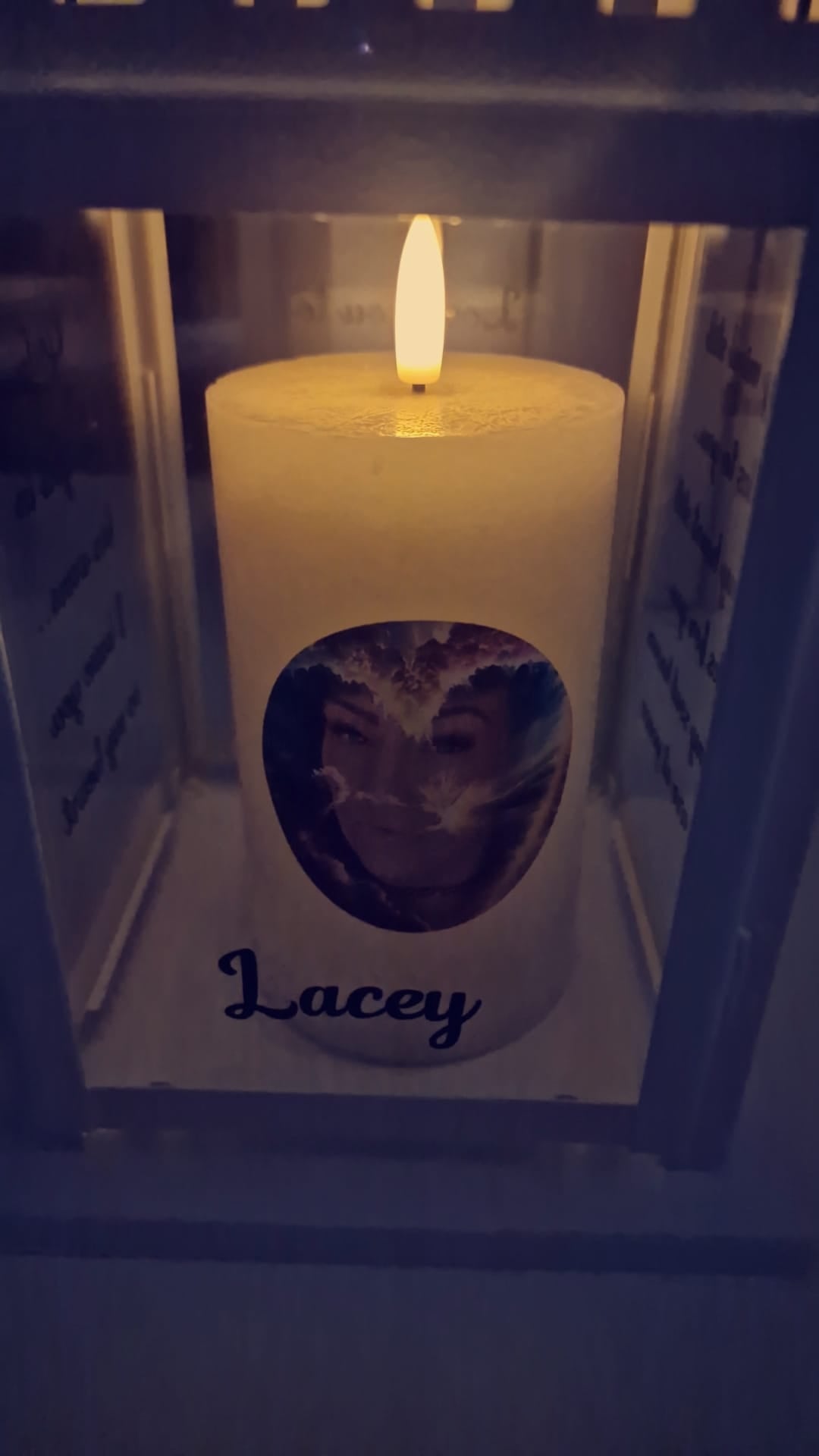 Memorial lantern missed loved one with candle