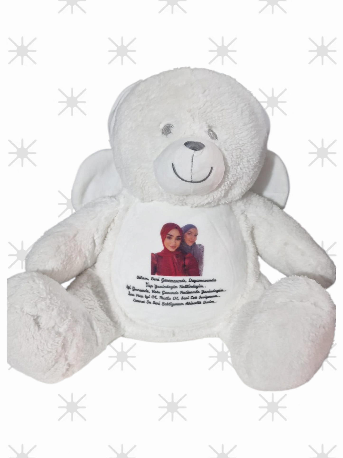 Memorial Keepsake Angel Bear With Wings - Personalised- Photo - Text -Large