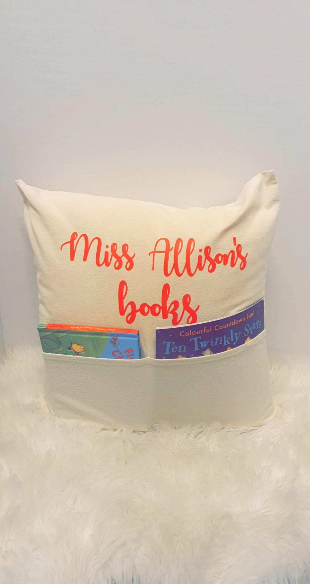 Personalised Book Pillow with Pocket – Custom Reading Cushion