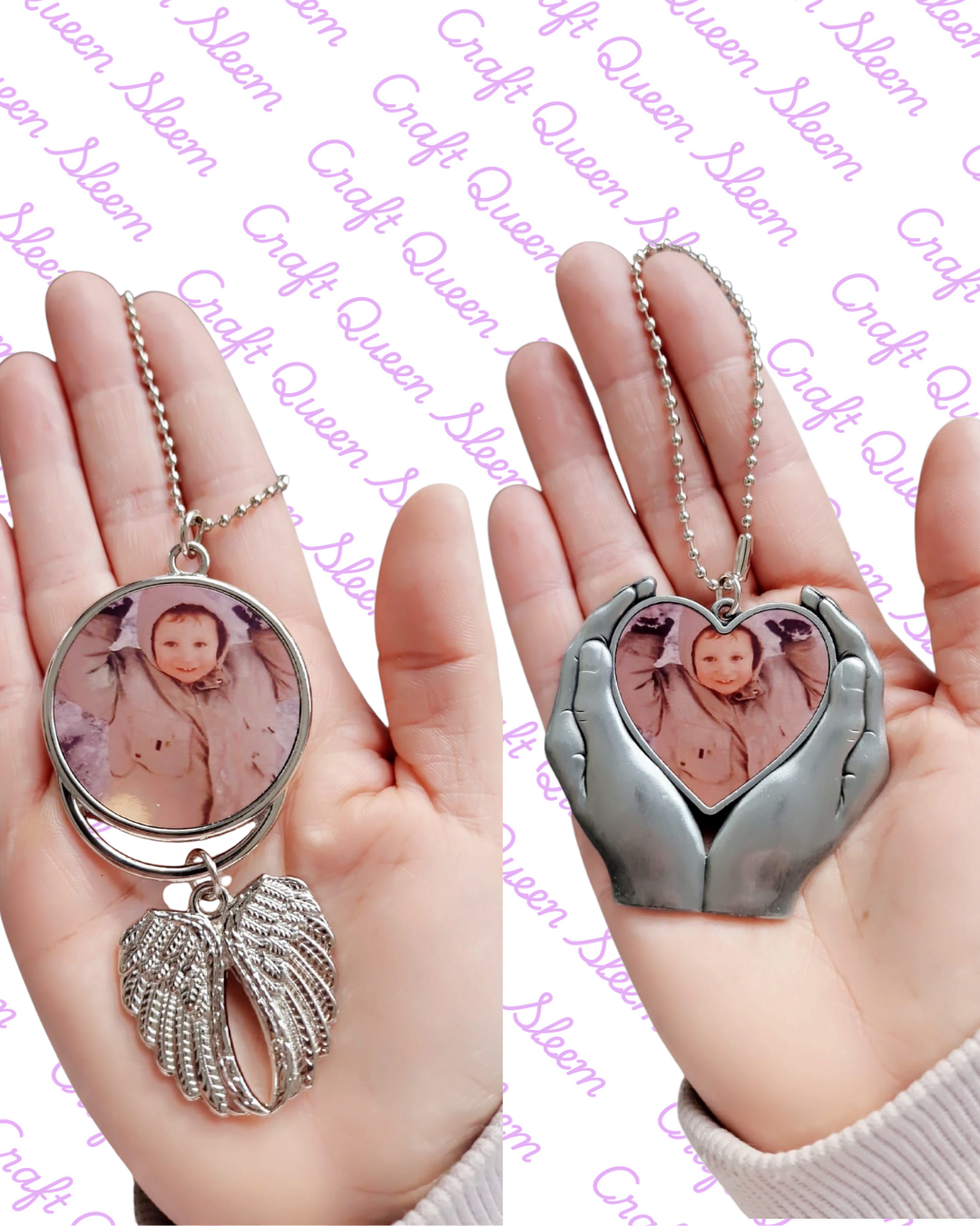 Personalised Photo Memorial Keyring | Angel Wings or Hands Heart Keepsake