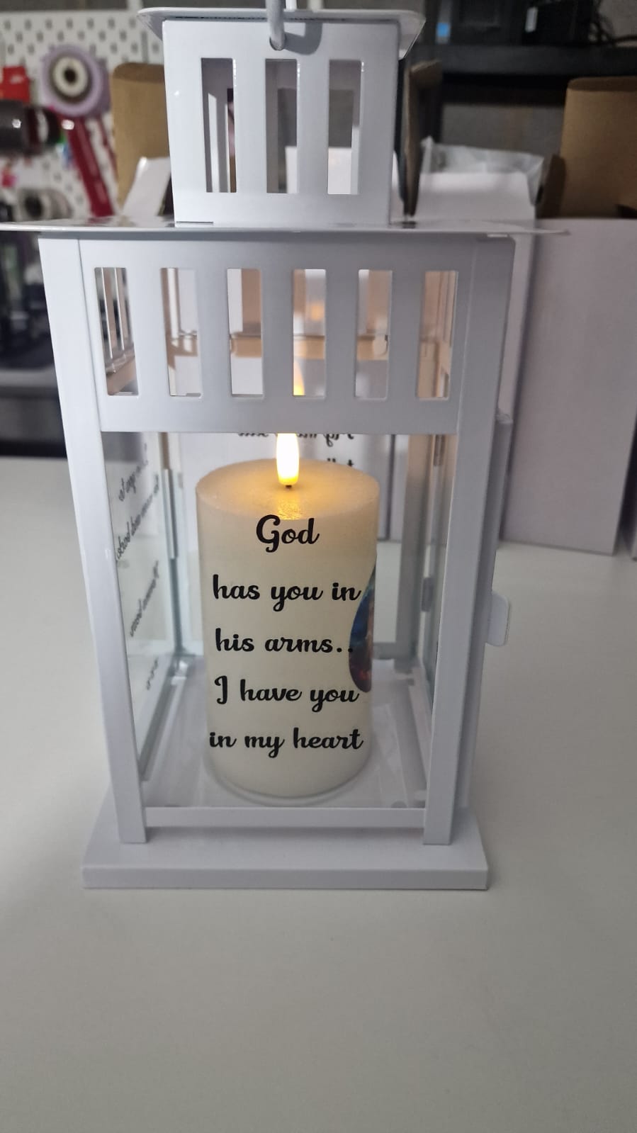 Memorial lantern missed loved one with candle