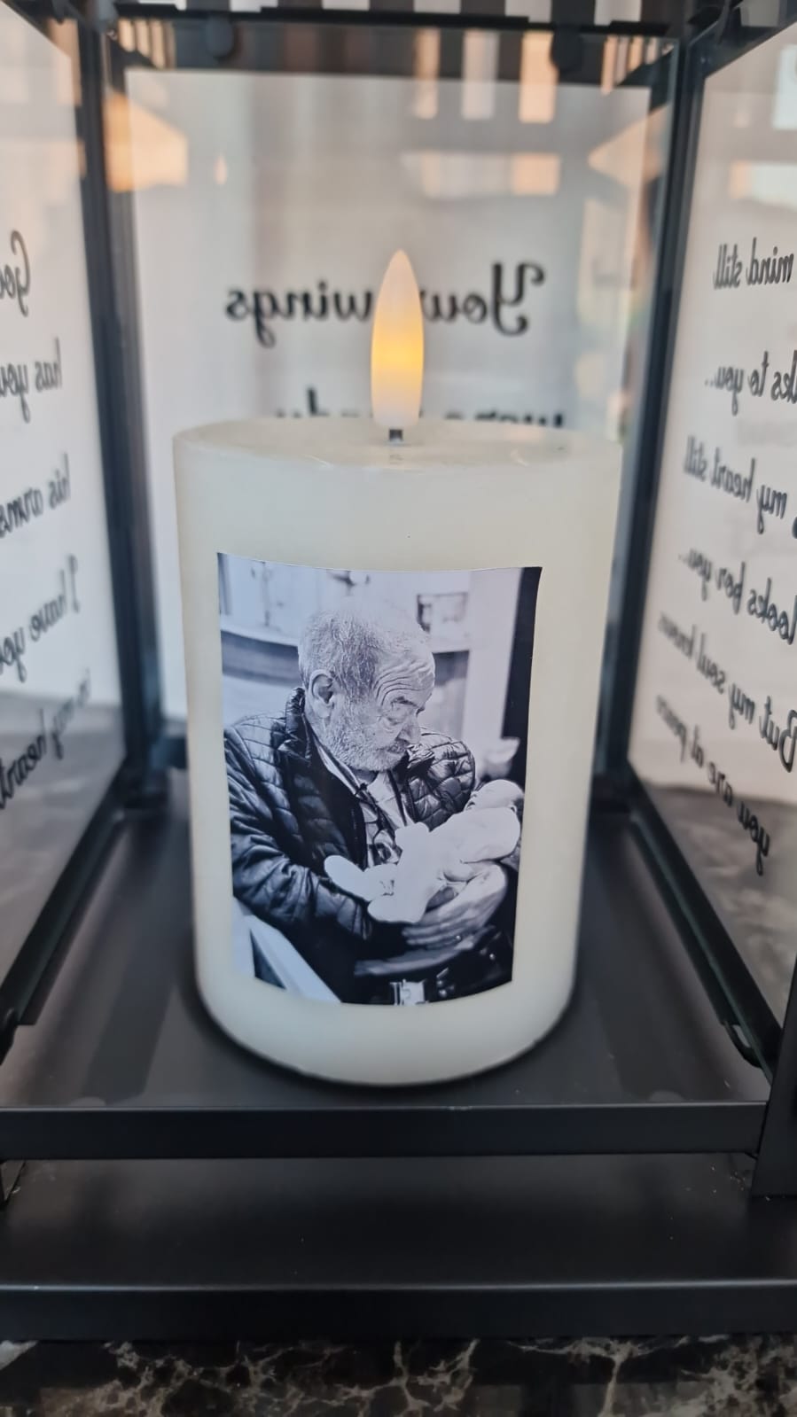Memorial lantern missed loved one with candle