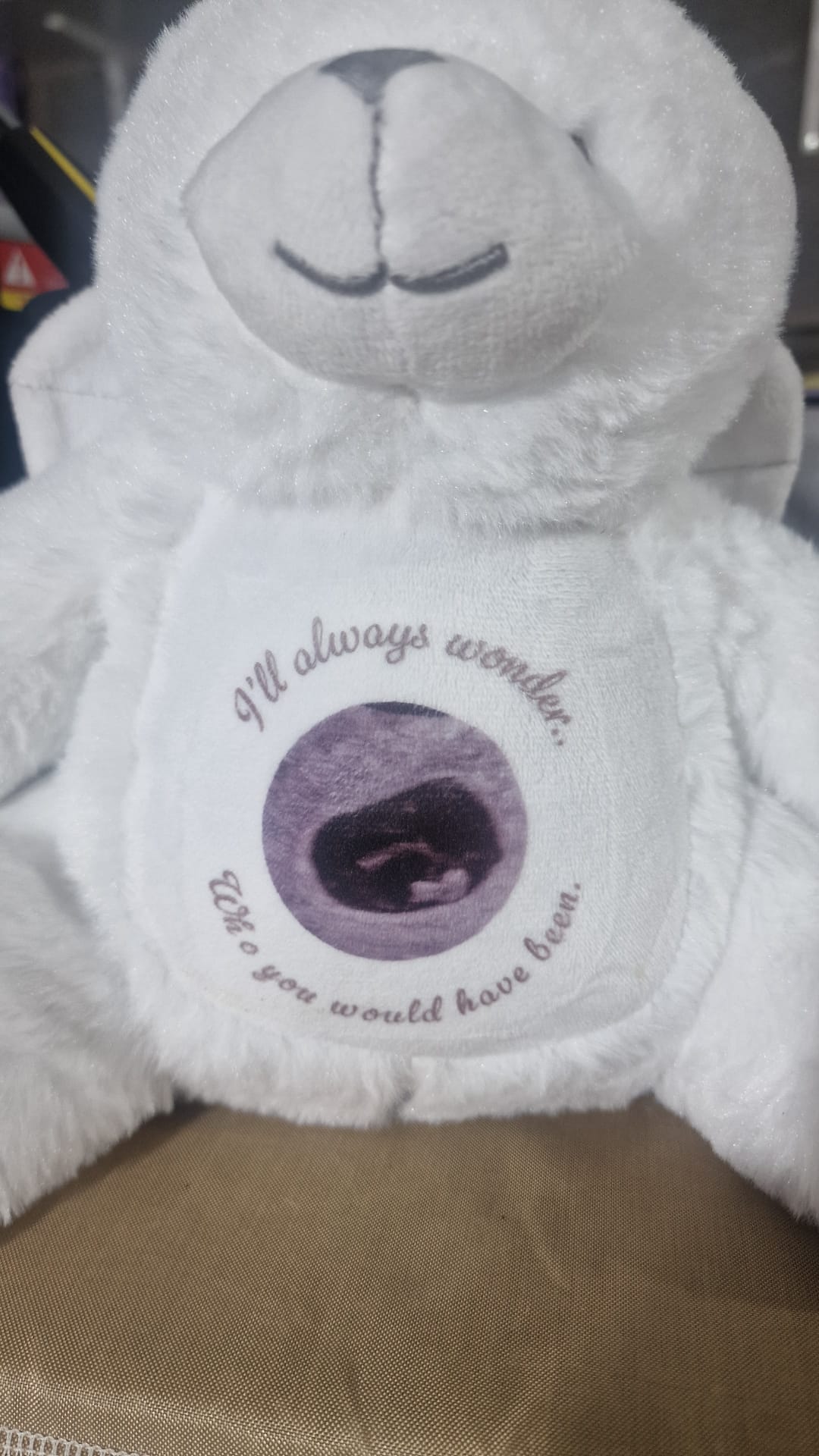 Memorial Keepsake Angel Bear With Wings- Personalised - Photo - Text - Small