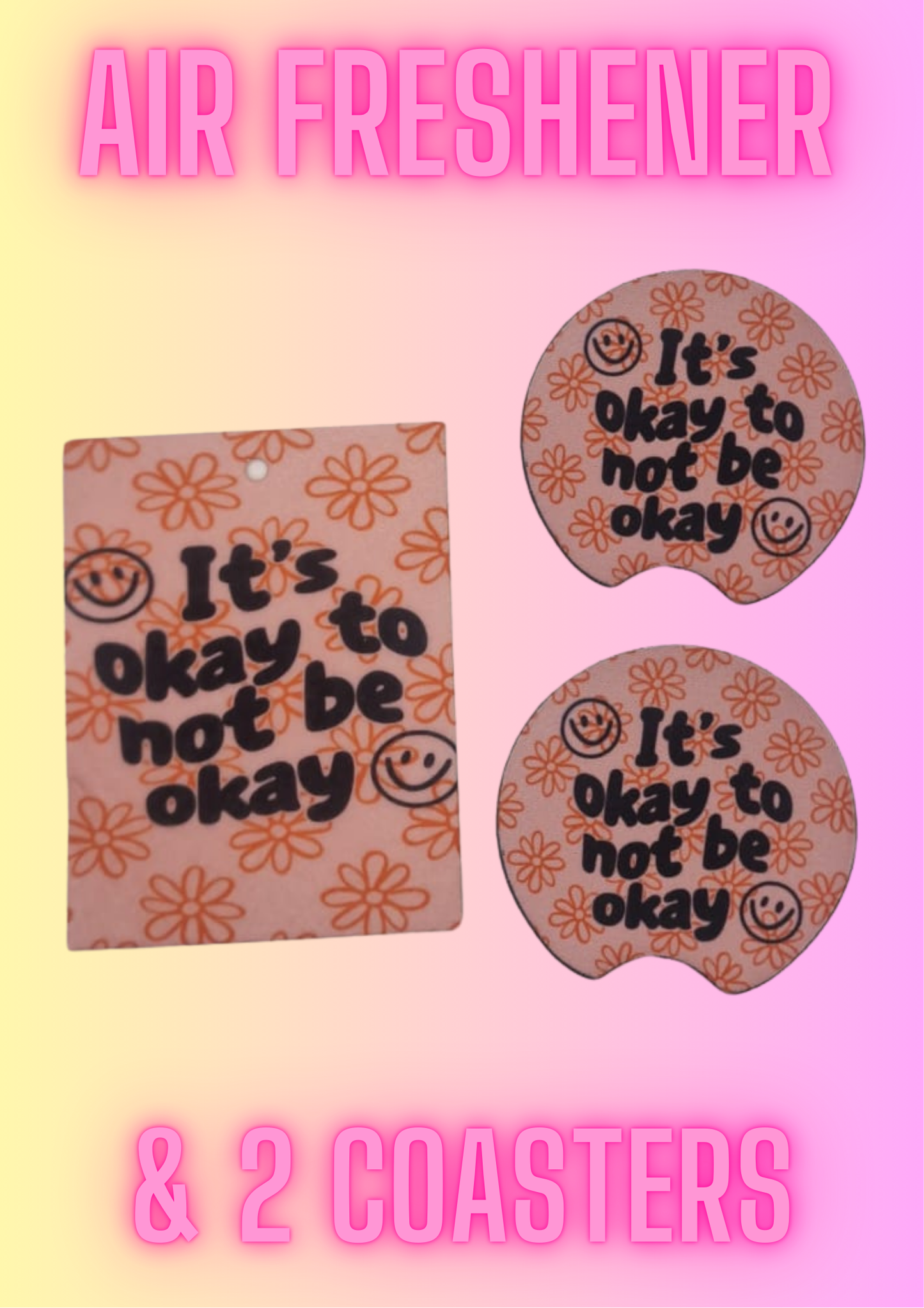 Girly Cute Funny Car Coasters (2 pack) + Air Freshener