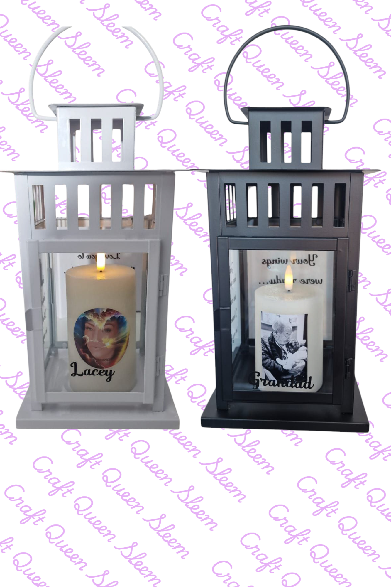 Personalised Memorial Lantern | Custom Photo & Wording | LED Candle Keepsake
