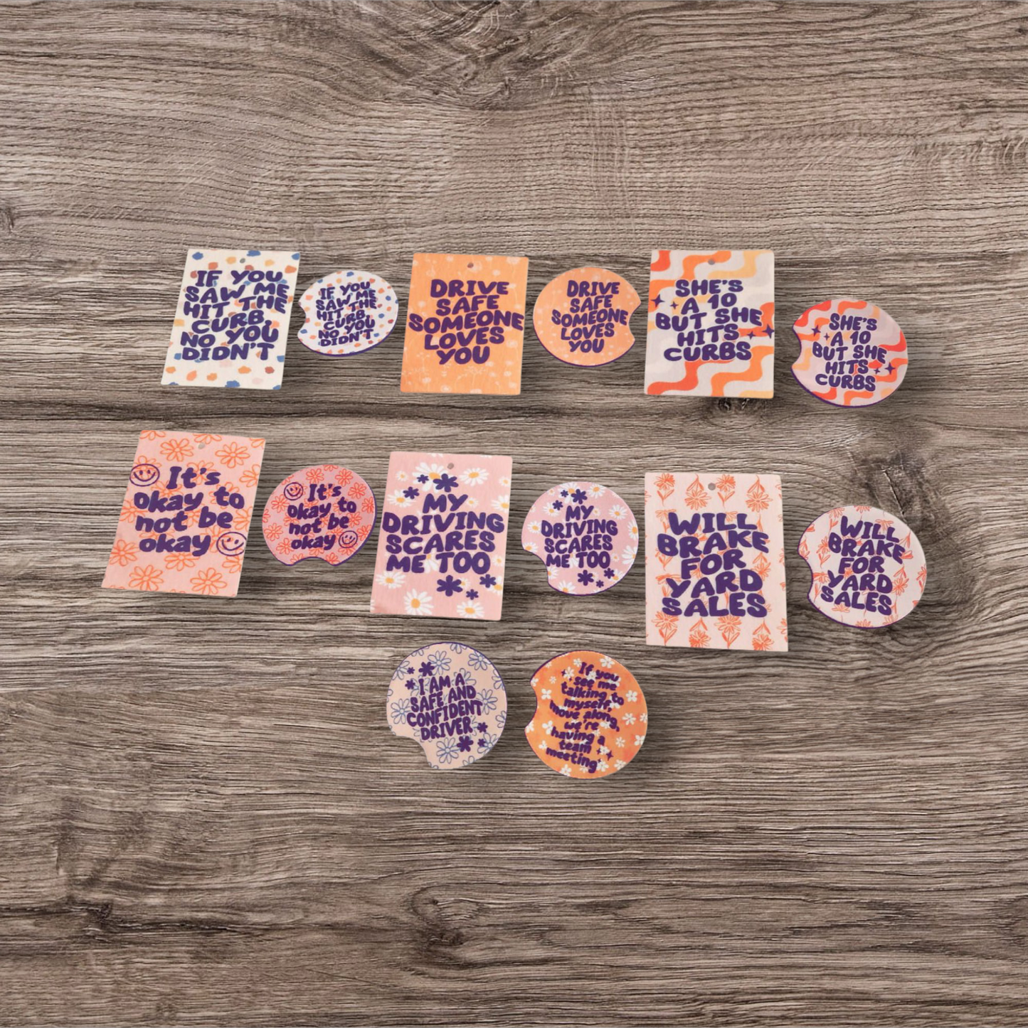 Girly Cute Funny Car Coasters (2 pack) + Air Freshener