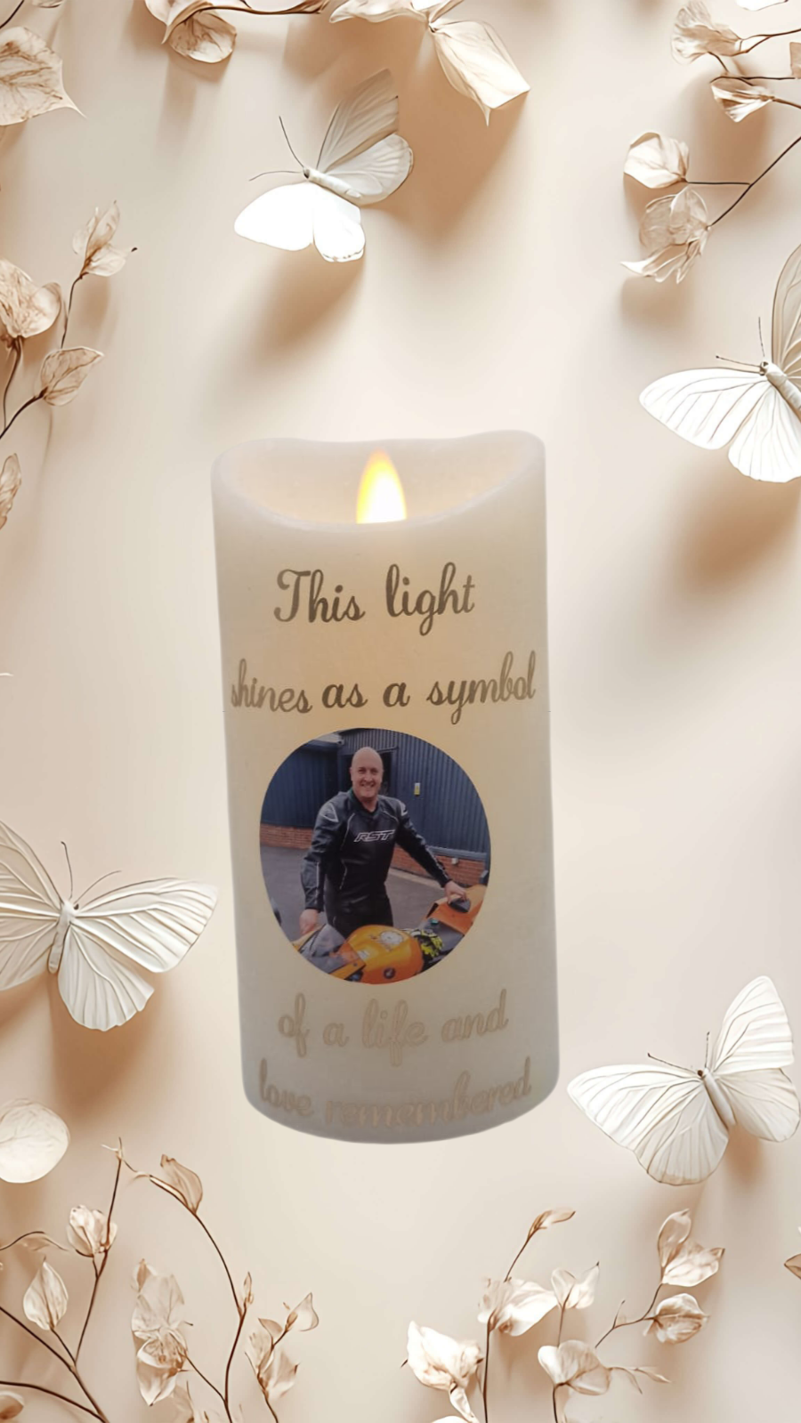 Personalised Memorial LED Candle | Custom Photo & Wording | Remembrance Light