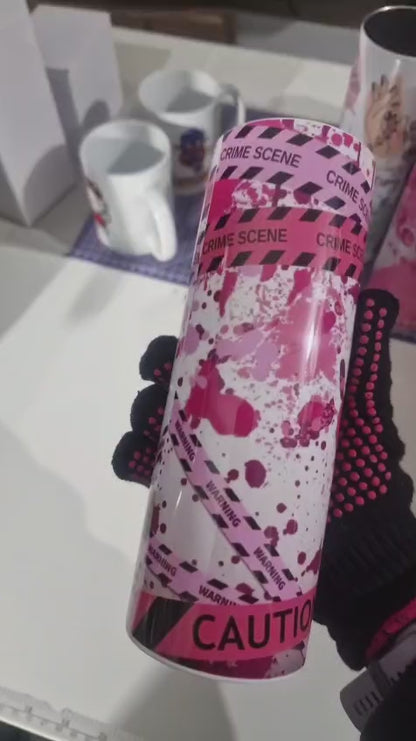 Crime Podcast Addict 20oz Tumbler | Pink Crime Scene Aesthetic Cup