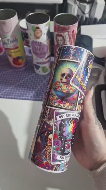 Tarot Card Inspired Tumbler – 20oz Skinny Stainless Steel Witchy Skeleton Design Cup