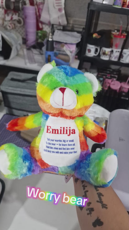 Personalised Worry Bear | Custom Name Teddy | Comfort & Anxiety Bear Gift
