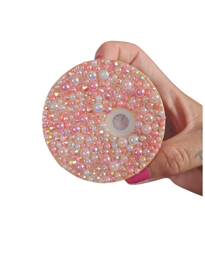 Custom Bling Bamboo Lid for Libbey Glass Can – Handmade Rhinestone & Pearl Lid (Colour Choice)