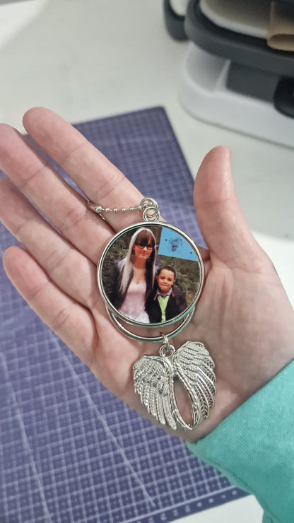 Personalised Photo Memorial Keyring | Angel Wings or Hands Heart Keepsake