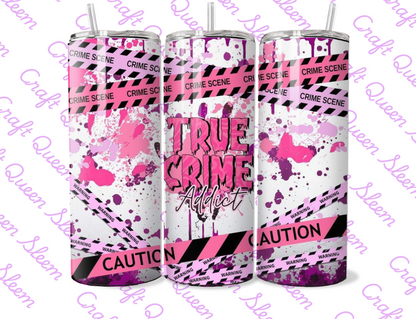 Crime Podcast Addict 20oz Tumbler | Pink Crime Scene Aesthetic Cup