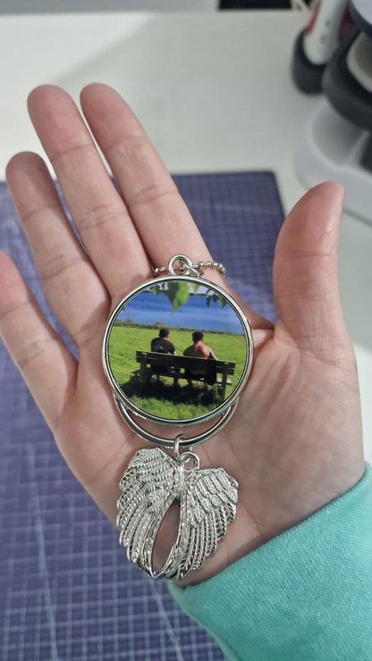 Personalised Photo Memorial Keyring | Angel Wings or Hands Heart Keepsake