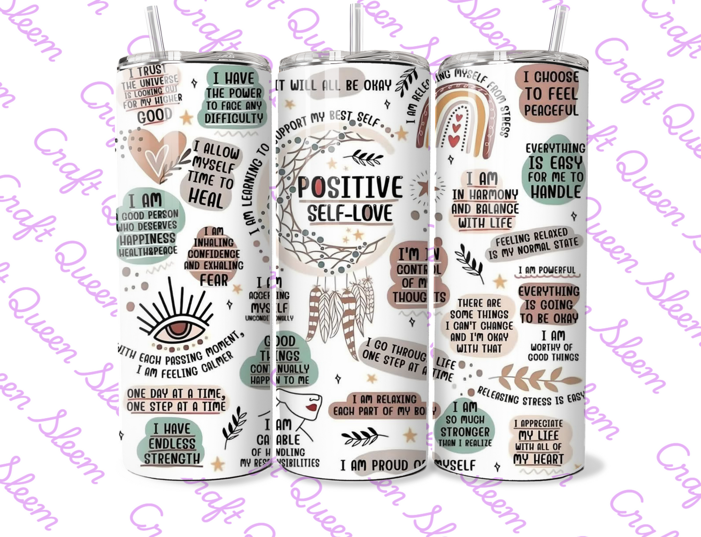 Positive Self-Love Affirmations 20oz Tumbler | Mental Health & Mindfulness Motivation Cup