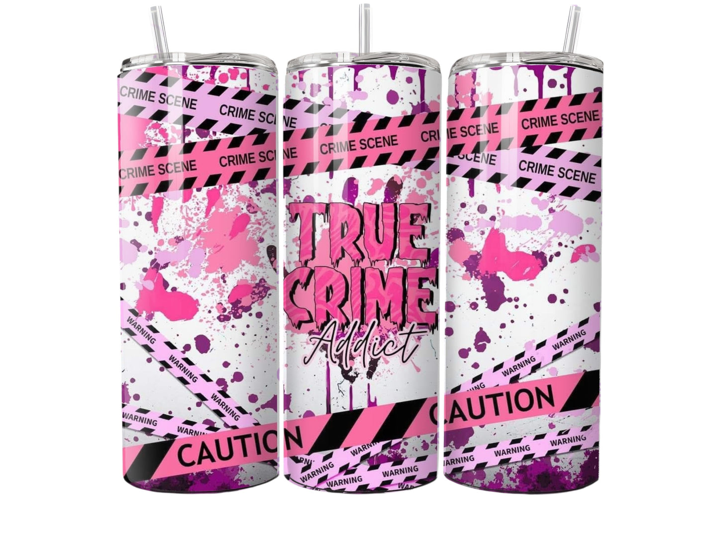 Crime Podcast Addict 20oz Tumbler | Pink Crime Scene Aesthetic Cup
