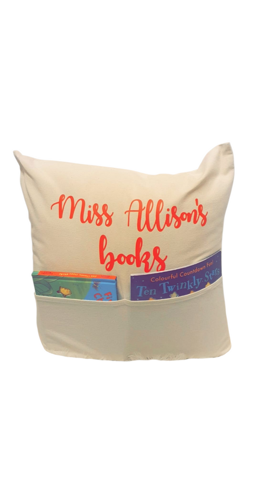 Personalised Book Pillow with Pocket – Custom Reading Cushion