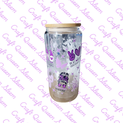 Fibromyalgia Awareness 16oz Libbey Glass Can