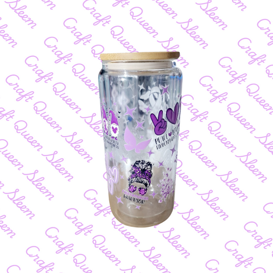 Fibromyalgia Awareness 16oz Libbey Glass Can