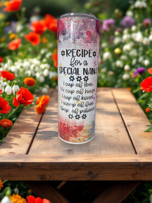 Recipe for a Special Nana Tumbler | 20oz Insulated Stainless Steel Mug | Cute Grandma Gift | Mother's Day Gift for Nana | Love & Hugs Cup