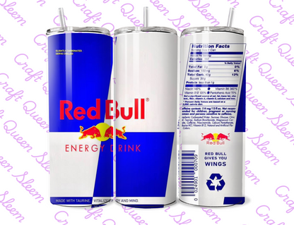 Energy Drink Can Style Tumbler – 20oz Skinny Stainless Steel Cup with Straw