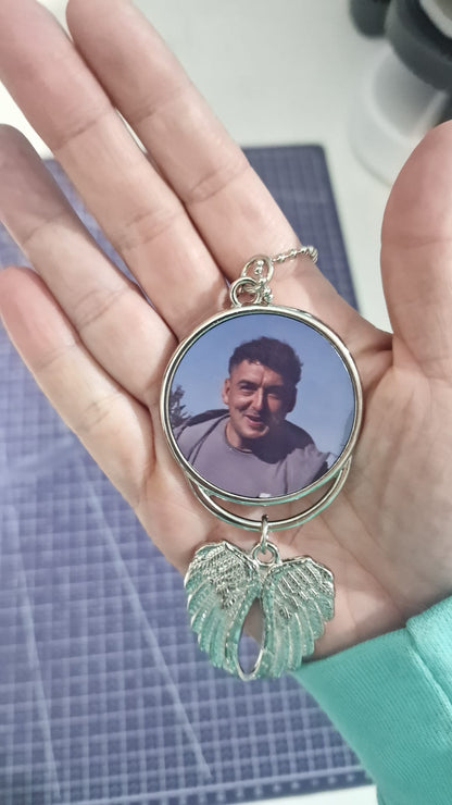 Personalised Photo Memorial Keyring | Angel Wings or Hands Heart Keepsake