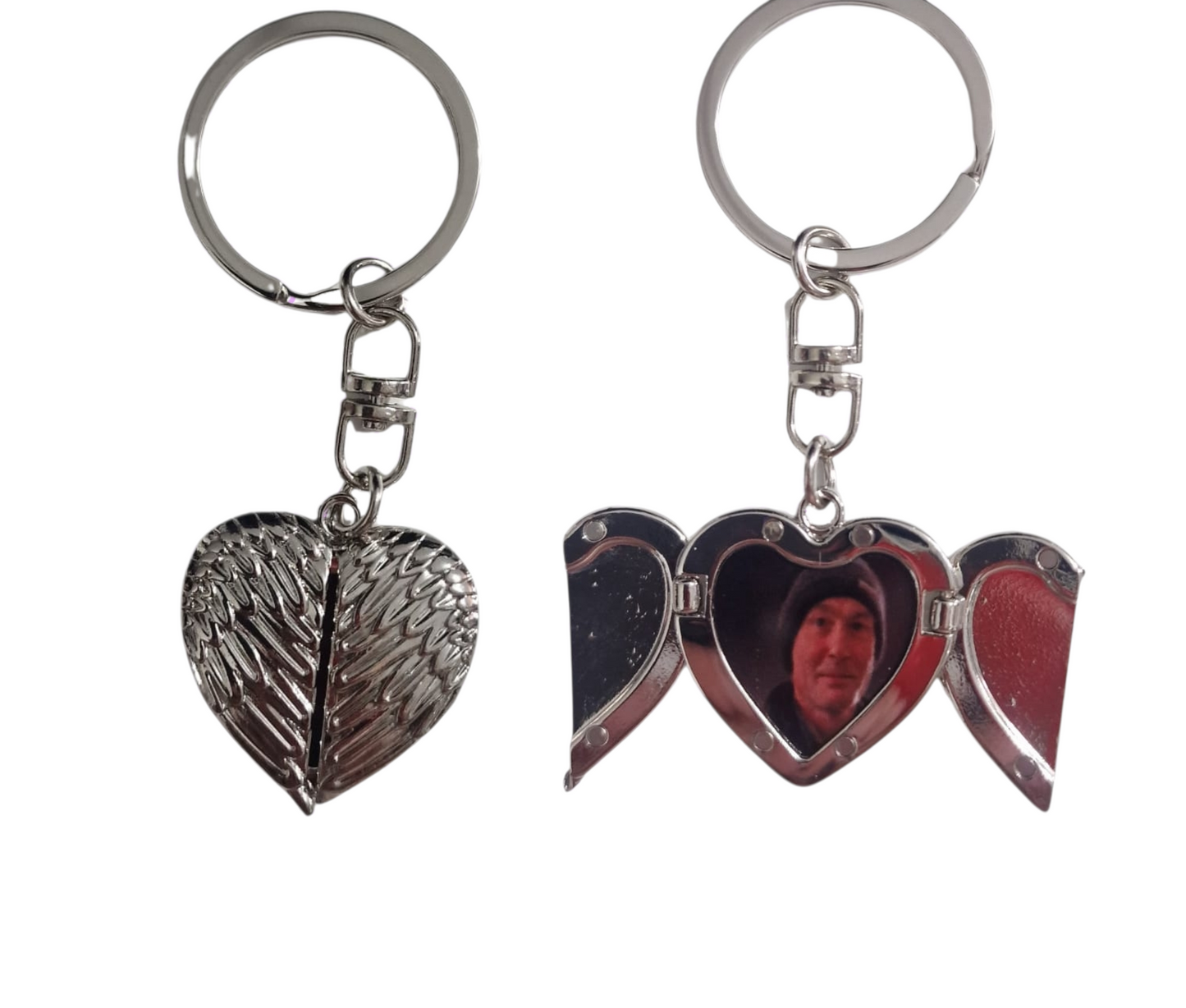 Personalised Angel Wing Photo Keyring | Memorial Heart Keepsake