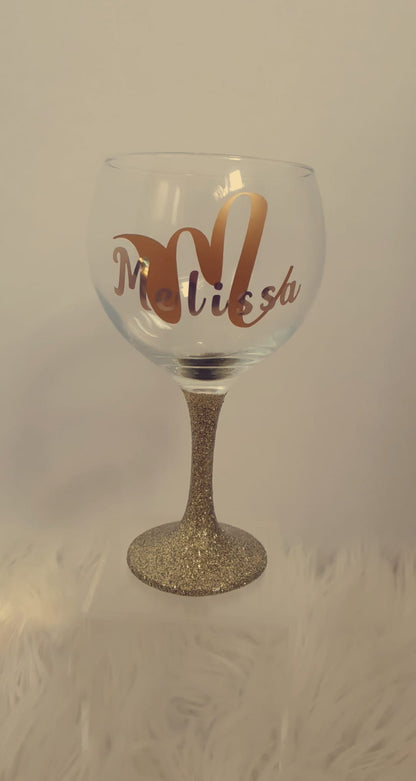 Custom Personalised Glitz glitter Glasses - Wine Gin Flute Champagne Tumbler