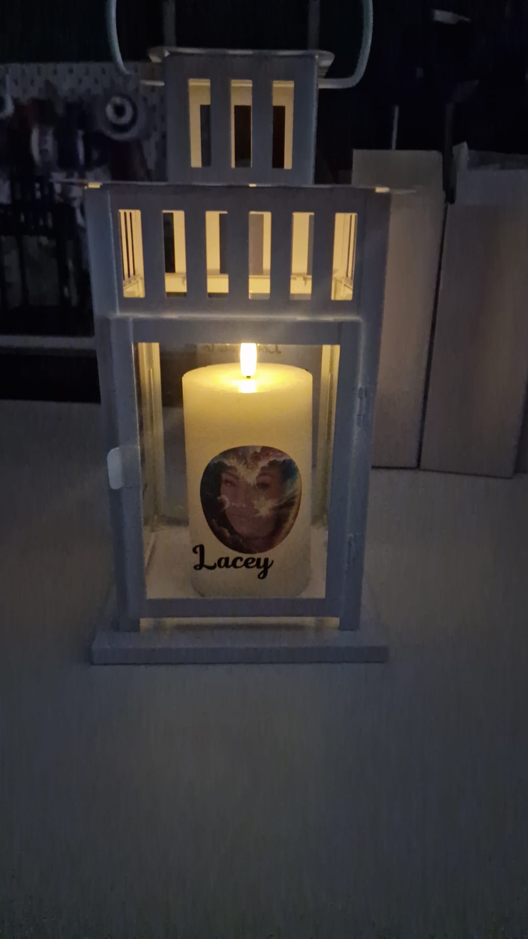 Memorial lantern missed loved one with candle