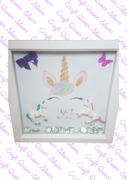 Personalised Unicorn Shadow Box Frame | Custom Name Keepsake | Nursery & Kids Gift