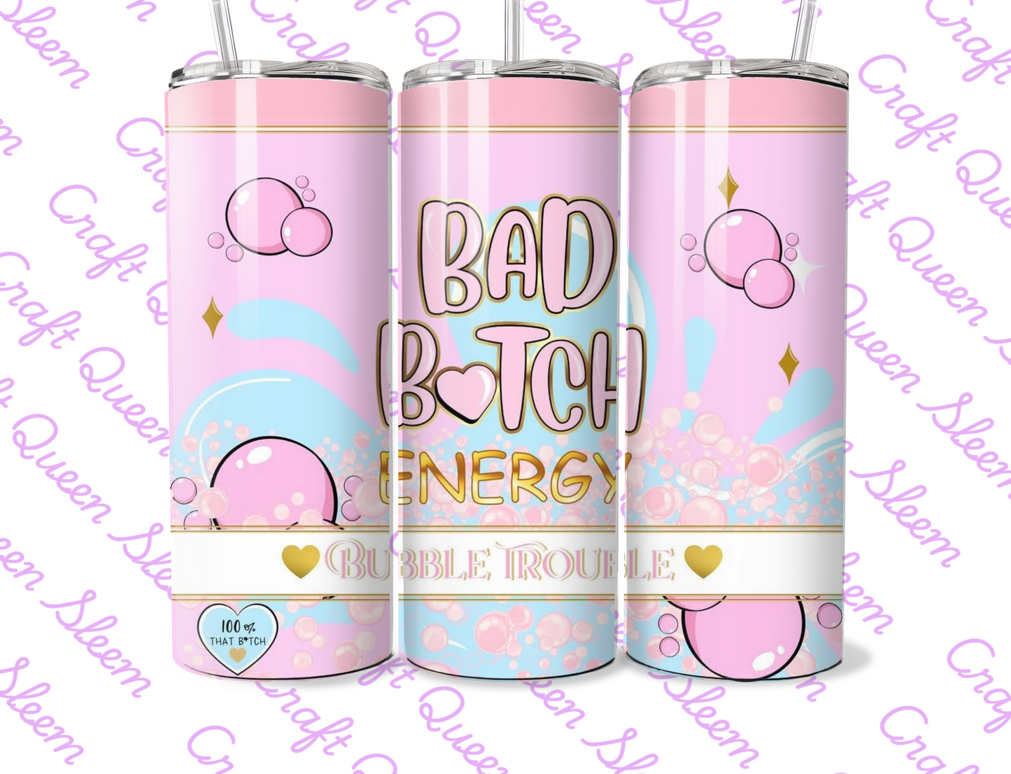 Bad B*tch Energy 20oz Tumbler | Funny Pink Bubble Cup | Sassy Gift for Her