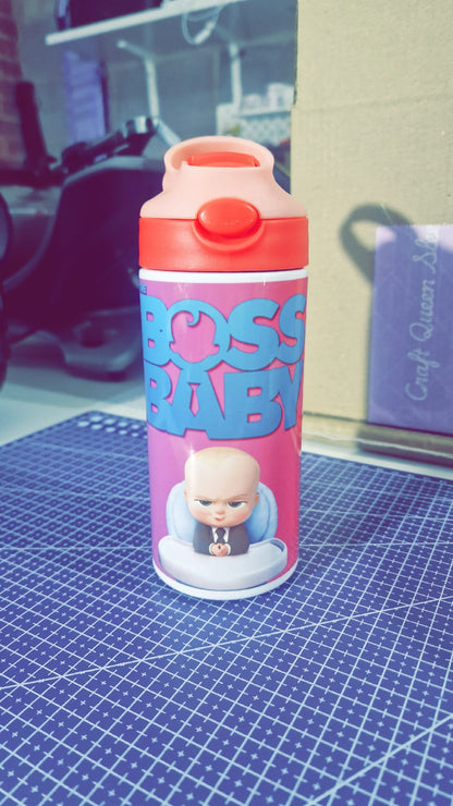 Custom Kids Water Bottle – Personalised Flip Straw Bottle with Name (Multiple Colours)
