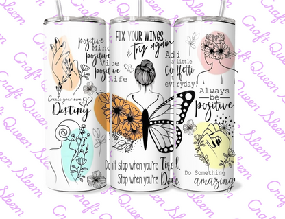 Positive Affirmations 20oz Tumbler | Motivational Butterfly Cup | Inspirational Daily Reminder Gift Motivational 20oz Tumbler