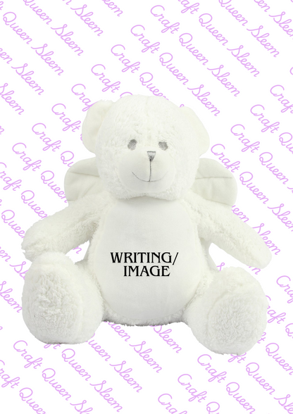 Memorial Keepsake Angel Bear With Wings - Personalised- Photo - Text -Large