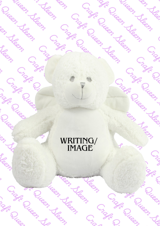 Memorial Keepsake Angel Bear With Wings - Personalised- Photo - Text -Large