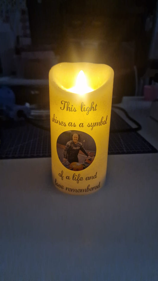 Personalised Memorial flickering flame candle