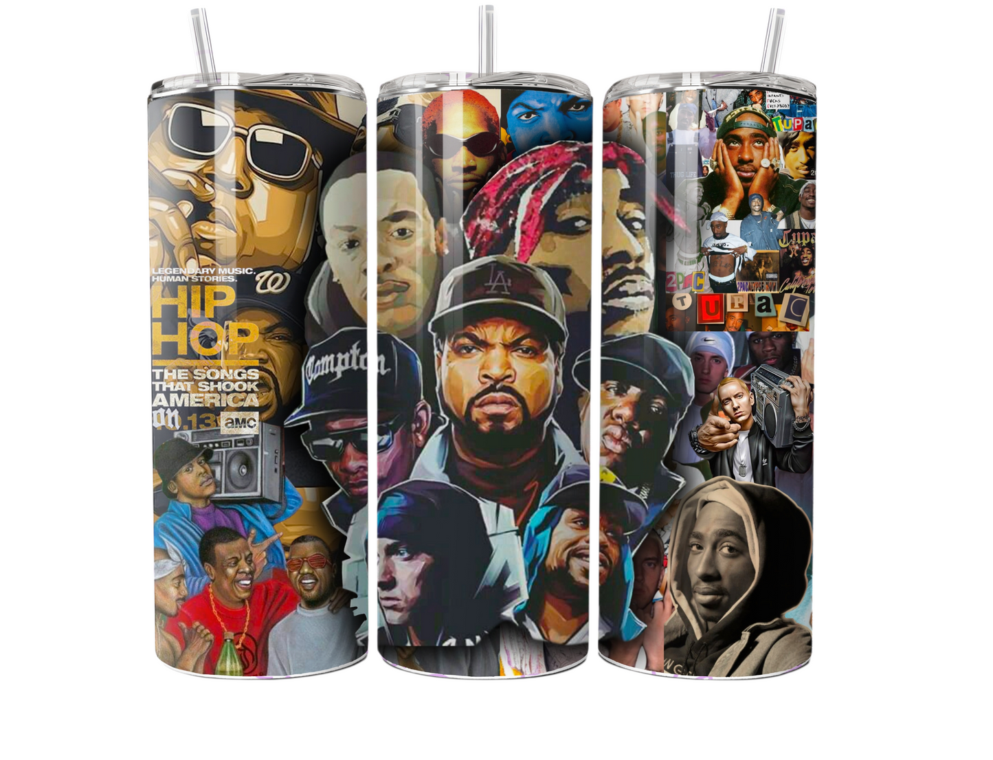 Hip Hop Legends Inspired Tumbler – 20oz Skinny Stainless Steel Music Collage Cup