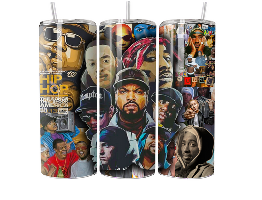 Hip Hop Legends Inspired Tumbler – 20oz Skinny Stainless Steel Music Collage Cup