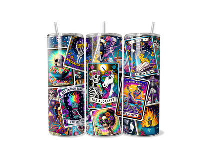 Tarot Card Inspired Tumbler – 20oz Skinny Stainless Steel Witchy Skeleton Design Cup