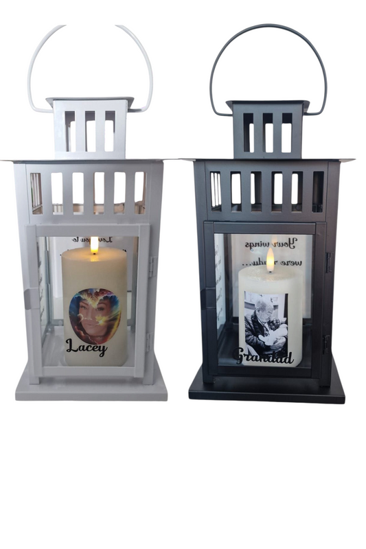 Personalised Memorial Lantern | Custom Photo & Wording | LED Candle Keepsake