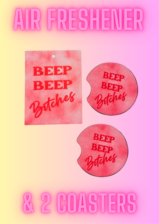 Girly Cute Funny Car Coasters (2 pack) + Air Freshener